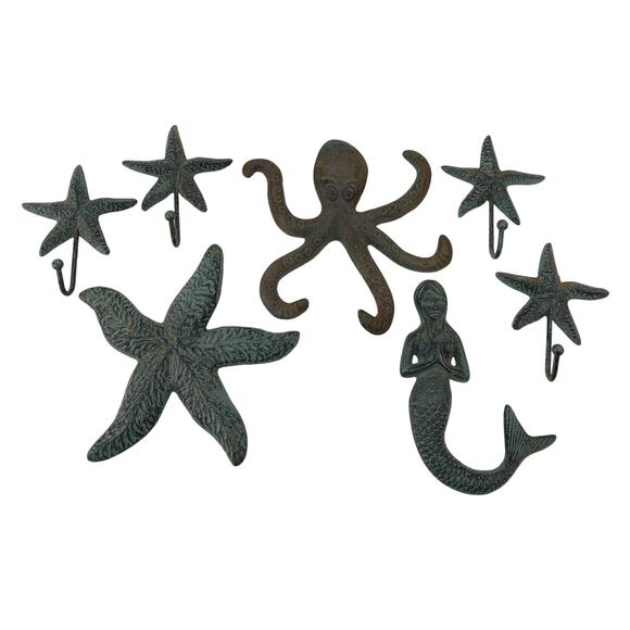 Unbranded Other - Bath Metal Coastal Mermaid Starfish Green Distressed 7 pcs